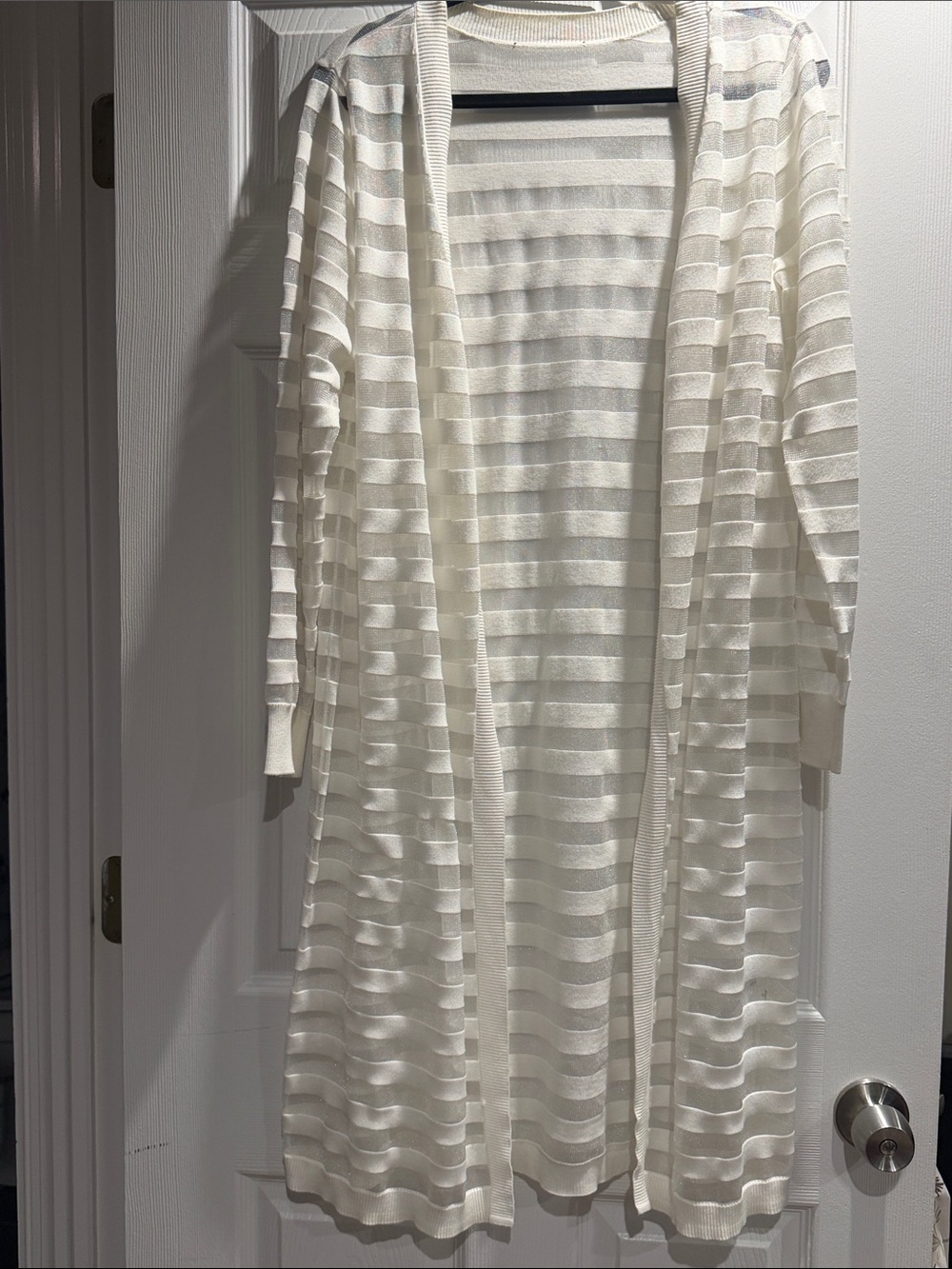 Style & Co. Cream Sheer Striped Open-Front Cardigan